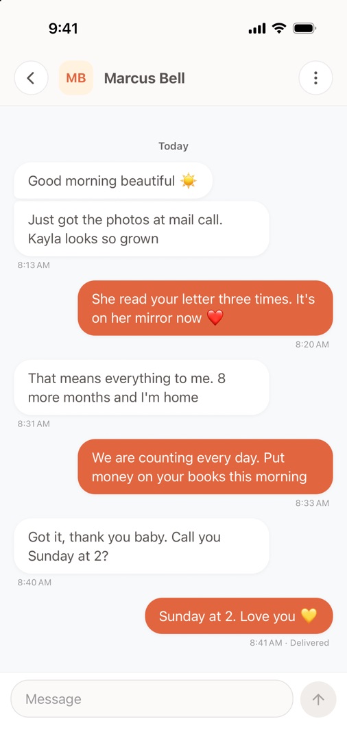 A chat with a loved one in the InmateDB app